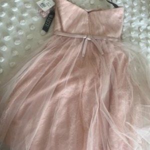 Vera Wang/WHITE Strapless Blush Lace Short Bridesmaid Dress size 4/6